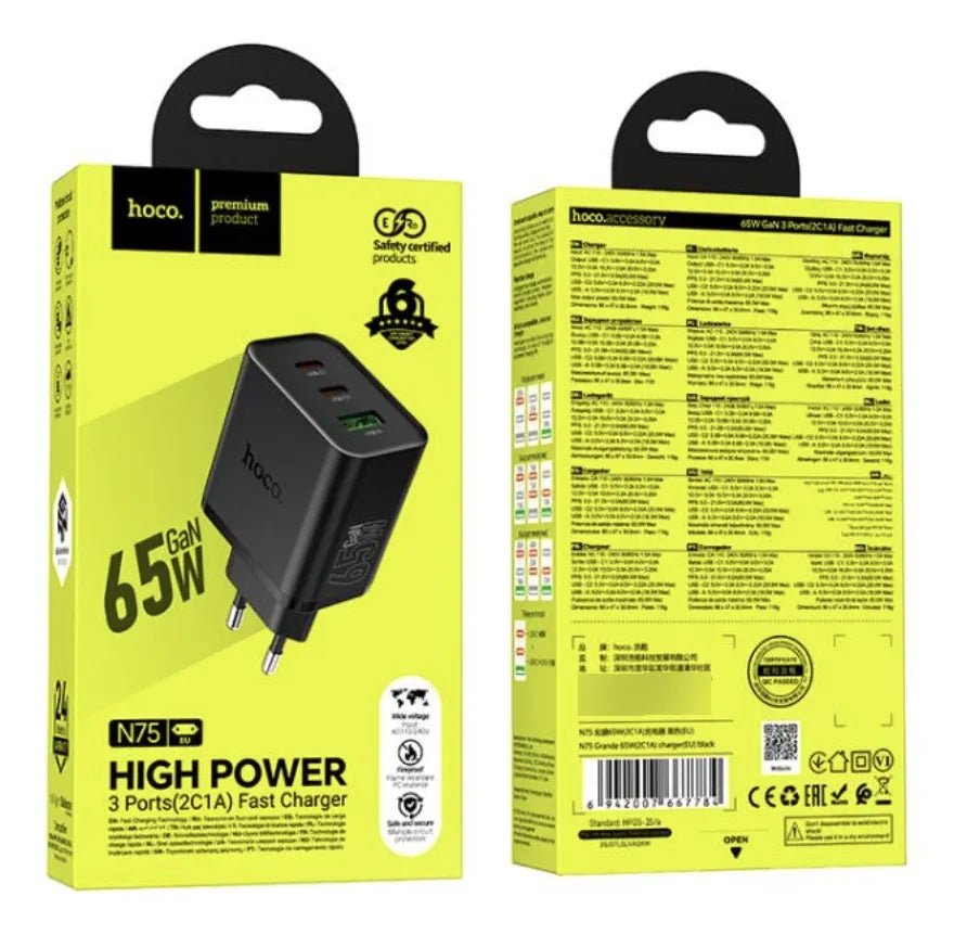 CARGADOR 65W GaN COMPATIBLE MAC HOCO N75